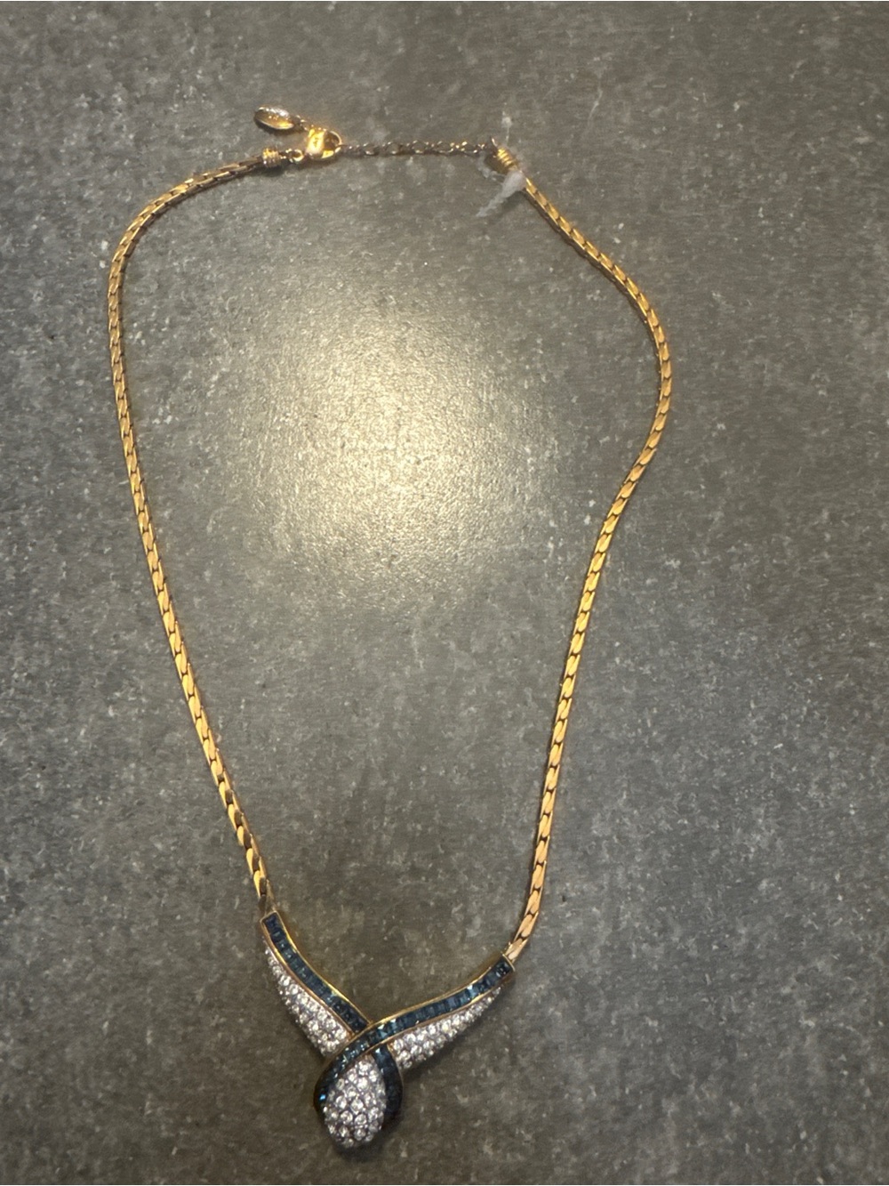 Vintage Gold-Tone Rhinestone & Sapphire Blue Crystal Statement Necklace